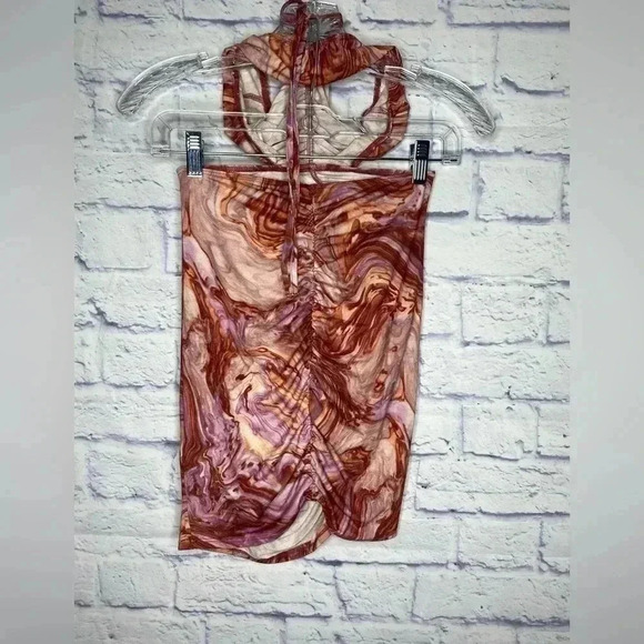 ASOS DESIGN Marble Print Halter Ruched Cutout Stretch Mini Dress - Picture 5 of 6